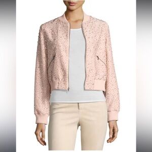 Alice + Olivia Demia Embellished Silk Cropped Bomber Jacket